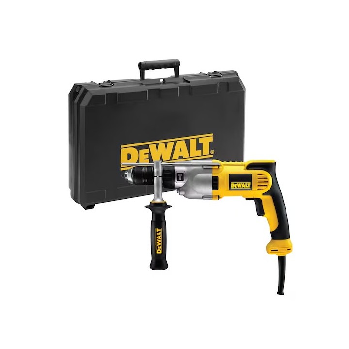 Dettaglio mandrino metallico 13 mm e selettore modalità sul collare del trapano DEWALT