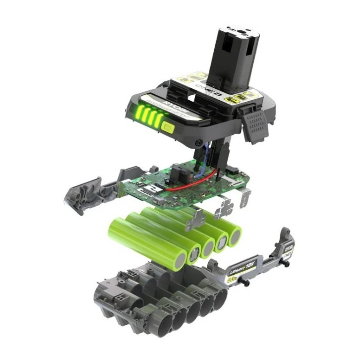 Batteria RYOBI 18V 2,0Ah vista laterale con scocca antiurto