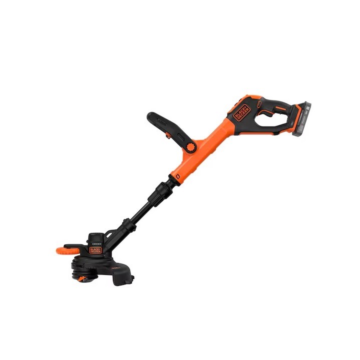 Tagliabordi BLACK+DECKER vista laterale con asta telescopica e guida a ruota