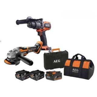 Kit AEG PRO18V perceuse BSB 18C3BL et meuleuse BEWS 18-115BL avec batteries 18V