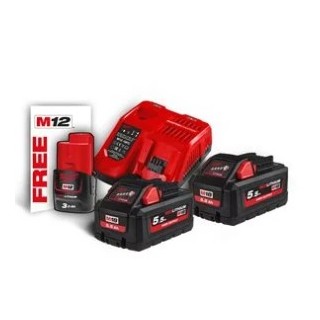 Milwaukee Kit D'Alimentation M18™ HIGH OUTPUT™ 2 x 5,5 Ah (18 V) + 1 x 3 Ah (12 V) Supplémentaire