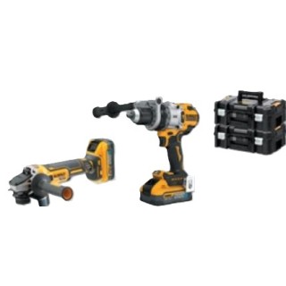 Kit DEWALT DCK2004H2T-IT: trapano DCD1007, smerigliatrice DCG405, 2 batterie 5,0Ah e caricabatterie in valigette TSTAK
