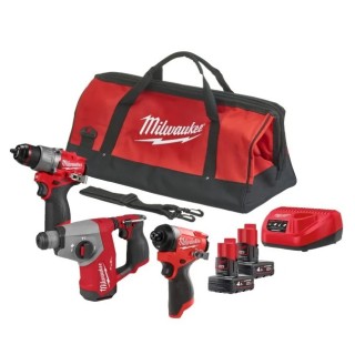 Kit MILWAUKEE M12 FPP3H-402B : FPD2, FID2, FHAC16 avec 2 batteries 4,0 Ah et sacoche