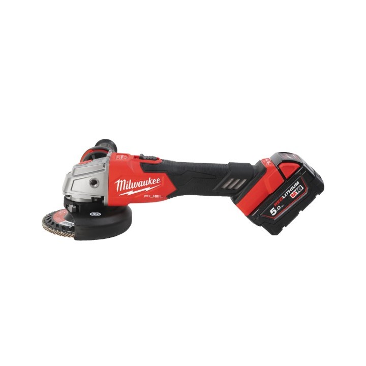 Milwaukee M18 FUEL vista frontale con protezione disco