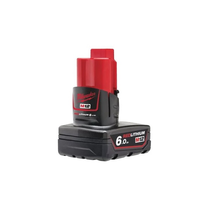 Milwaukee Batteria M12 6.0 Ah lato con codici e marchio MILWAUKEE