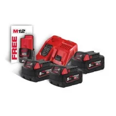 Milwaukee Energy Kit M18™ 3 x 5.0 Ah (18V) + 1 x 2 Ah (12V) Extra