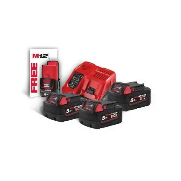 Milwaukee Kit d'alimentation M18™ 3 x 5,0 Ah (18 V) + 1 x 2 Ah (12 V) supplémentaire Milwaukee Kit d'alimentation M18™ 3 x 5,0 Ah (18 V) + 1 x 2 Ah (12 V) supplémentaire