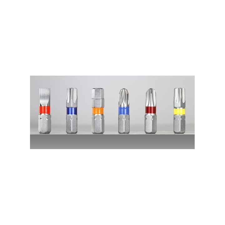 Vista ravvicinata degli inserti Torx e Pozidriv nel set DT7969-QZ