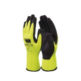 Gants de travail mixtes jaunes enduits de latex sablé