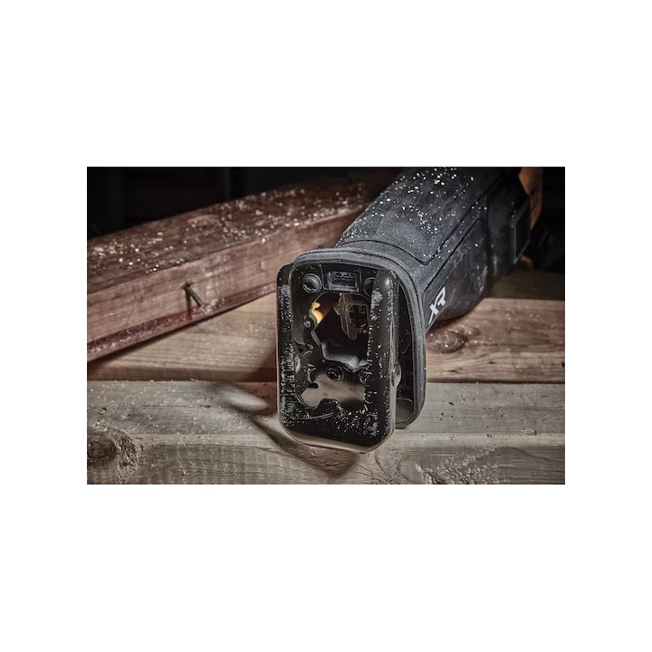 DEWALT DCS386NT-XJ mettant en évidence le sabot pivotant ouvert