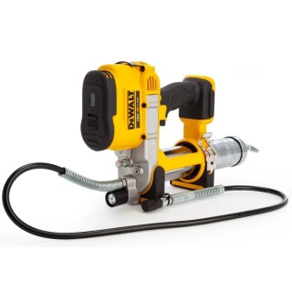 Pistola ingrassatrice DEWALT DCGG571NK-XJ vista laterale con impugnatura e tubo