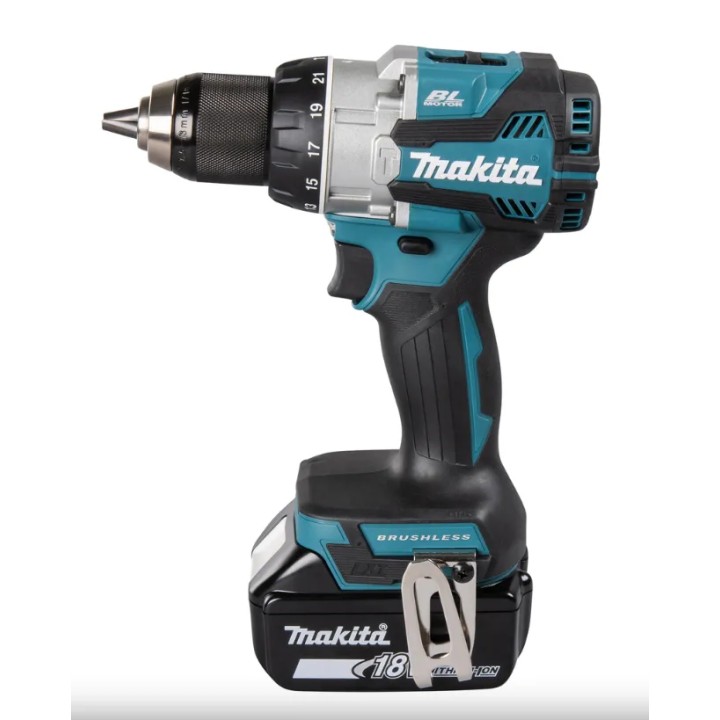 Détail de la poignée et de l'interrupteur d'inversion du Makita DHP489RTJ