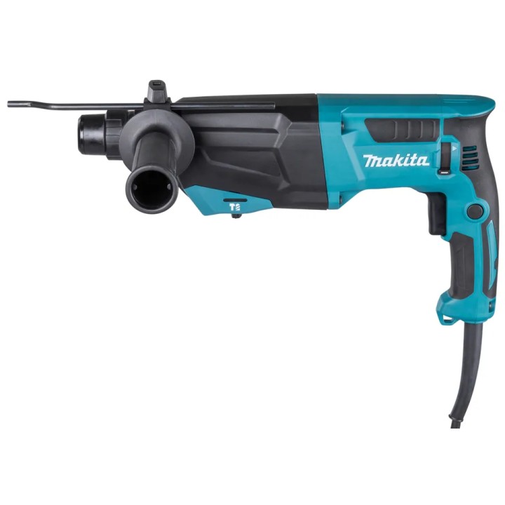 Lato destro del Makita HR2670 che mostra il corpo motore e il pulsante di blocco