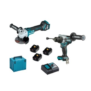Kit Makita DLX2435TJ: perceuse DHP486, meuleuse DGA513, 3 batteries BL1850B et mallette MAKPAC
