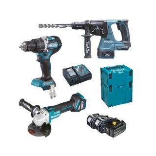 Makita DLX3119TJ kit LXT 3 outils DHP484 DHR243 DGA513 avec 3 batteries BL1850B et 2 mallettes MAKPAC