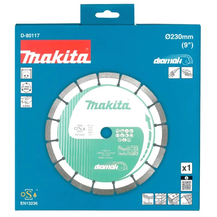 Disco Makita D-80117 confezionato, etichetta e foro 22,23 mm visibili