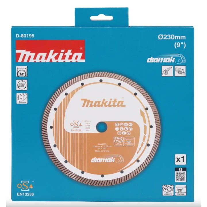 Disco diamantato Makita D-80195 confezione e lato marchio
