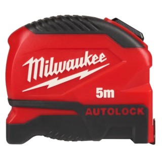 Mètre ruban Milwaukee AUTOLOCK 5 m lame 25 mm vue de face avec clip ceinture