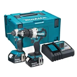 Kit combiné Makita : perceuse, tournevis, 2 batteries 5,0 Ah et chargeur
