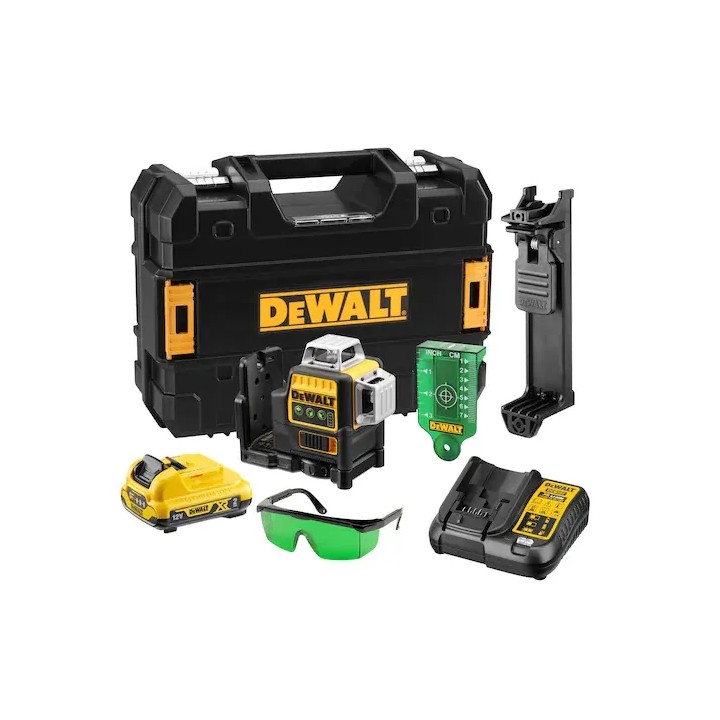 DEWALT DCE089D1G-QW détail du panneau et indicateur de batterie