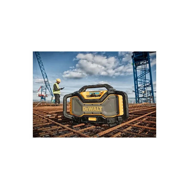 DEWALT DCR027-QW vue de dessus avec boîtier technique et boîtier robuste