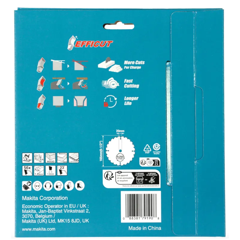 Lame Makita Efficut T.C.T., 165 x 20 mm, 56 dents