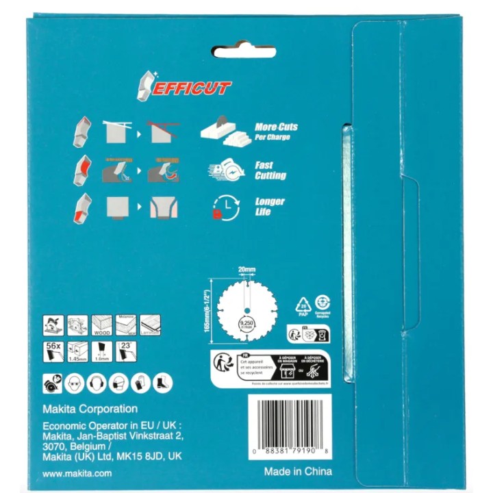 Lame Makita Efficut T.C.T., 165 x 20 mm, 56 dents