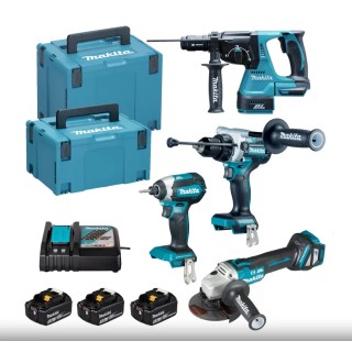 Kit Makita DLX4192TJ LXT avec DHP492 DHR243 DGA513 DTD153 et 3 batteries BL1850B