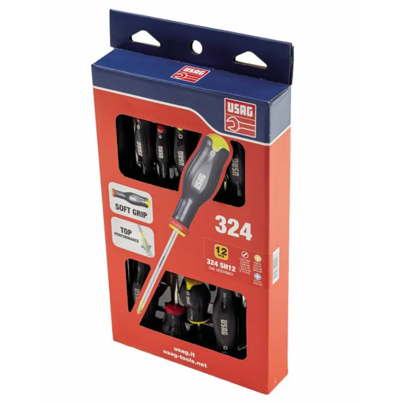 Jeu de 12 tournevis Usag pour vis à fente, Phillips® et Pozidriv® - SUPADRIV®