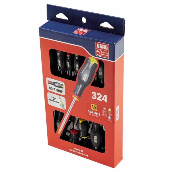 Jeu de 12 tournevis Usag pour vis à fente, Phillips® et Pozidriv® - SUPADRIV®