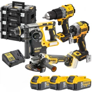 Ensemble DEWALT DCK4006P3T: vue avant avec perceuse DCD805 et batteries