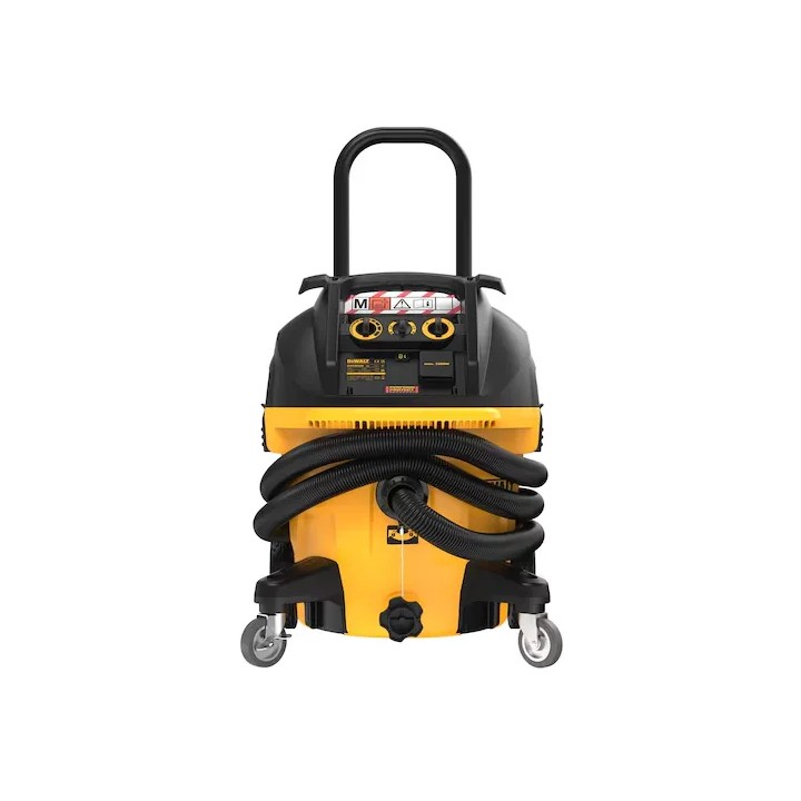 DEWALT DWV905M-QS lato con maniglia telescopica e grandi ruote posteriori